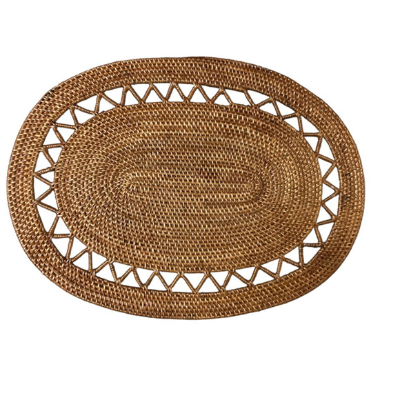 Set of 5 Honey Wicker Rattan Woven Chargers Placemats Oval Rustic Farmhouse - Picture 1 of 2